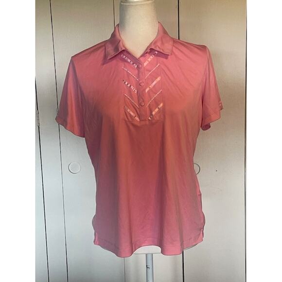 EP Pro Women Size Large Tour Tech Golf Shirt Pink 1/2 Button Front - Picture 1 of 4